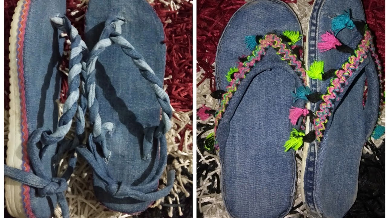 طريقة عمل شبشب وسلبر جينز من بنطلون جينز وشبشب قديم
