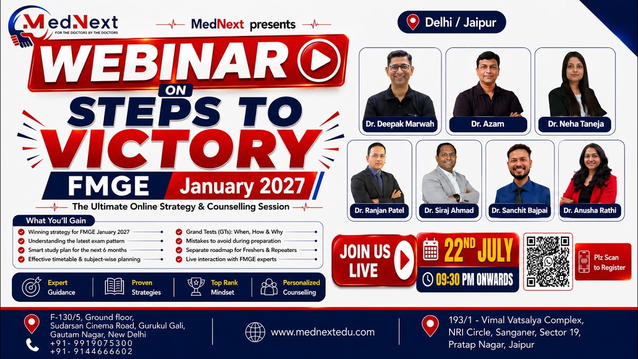 🔴 LIVE | Steps To Victory | FMGE January 2027 Strategy Webinar | MedNext | 22 July | 9:30 PM