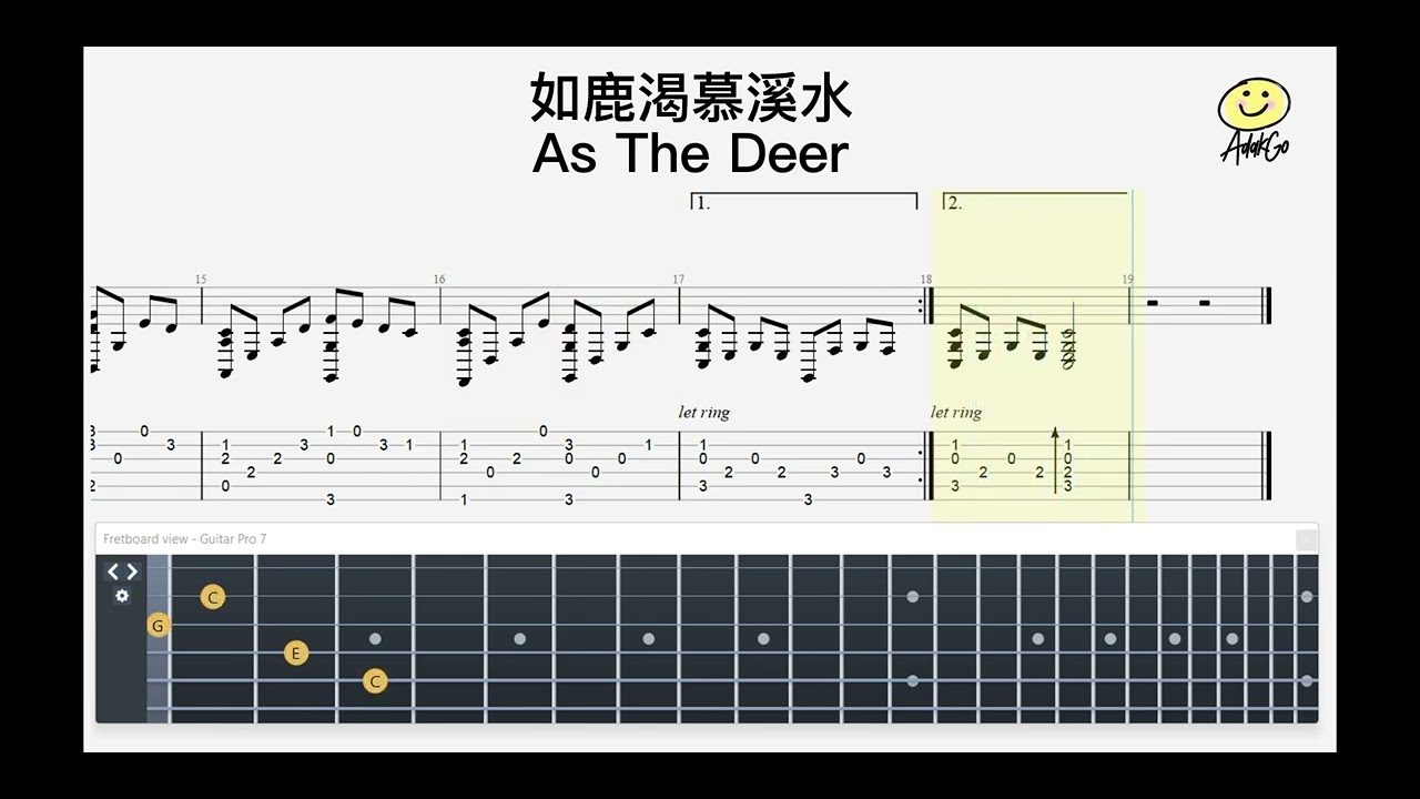 如鹿渴慕溪水 吉他六线谱 As The Deer Guitar Tab