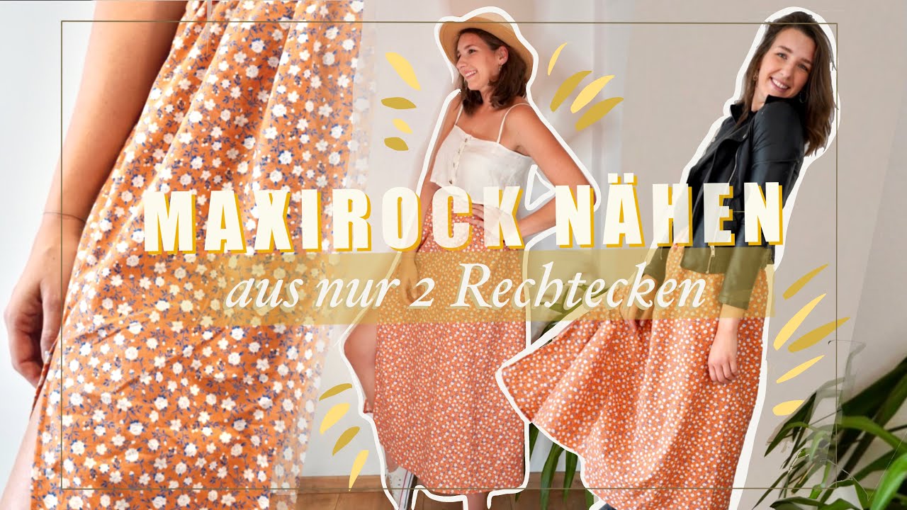 Einfachen MAXIROCK mit Schlitz selber n&auml;hen f&uuml;r Anf&auml;nger! Aus nur 2 Rechtecken & ohne Schnittmuster