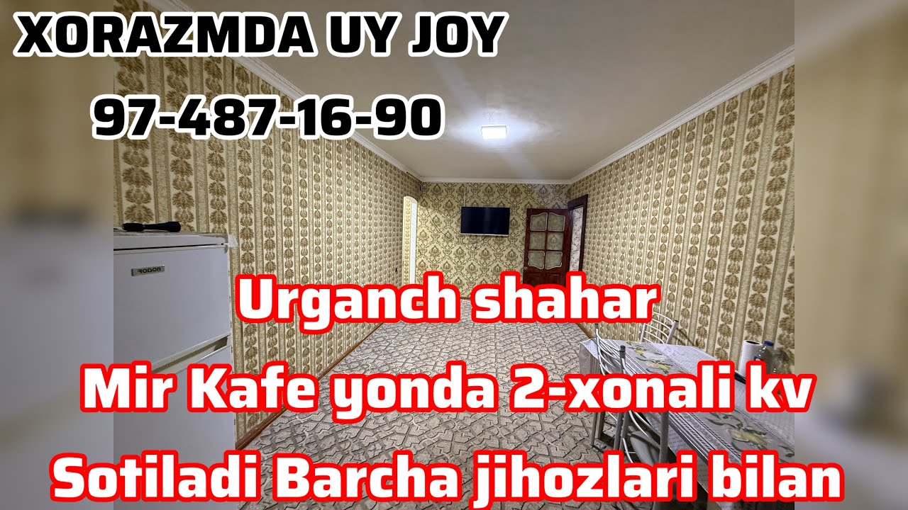 Urganch Shahar Khorezm palace Mir Kafe yonda 2-xonali kv sotiladi jihozlari bilan Tel:97-487-16-90