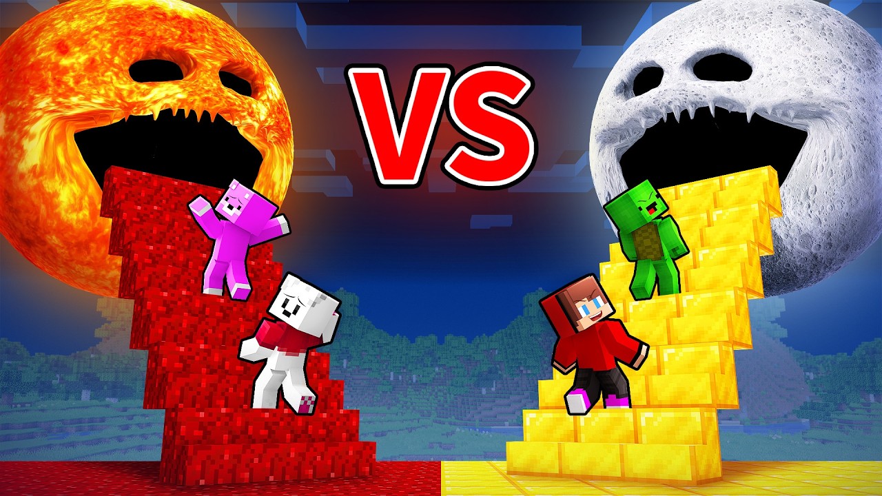 Friends SUN vs JJ & Mikey MOON WAKES UP Longest Stairs Battle in Minecraft (Maizen)