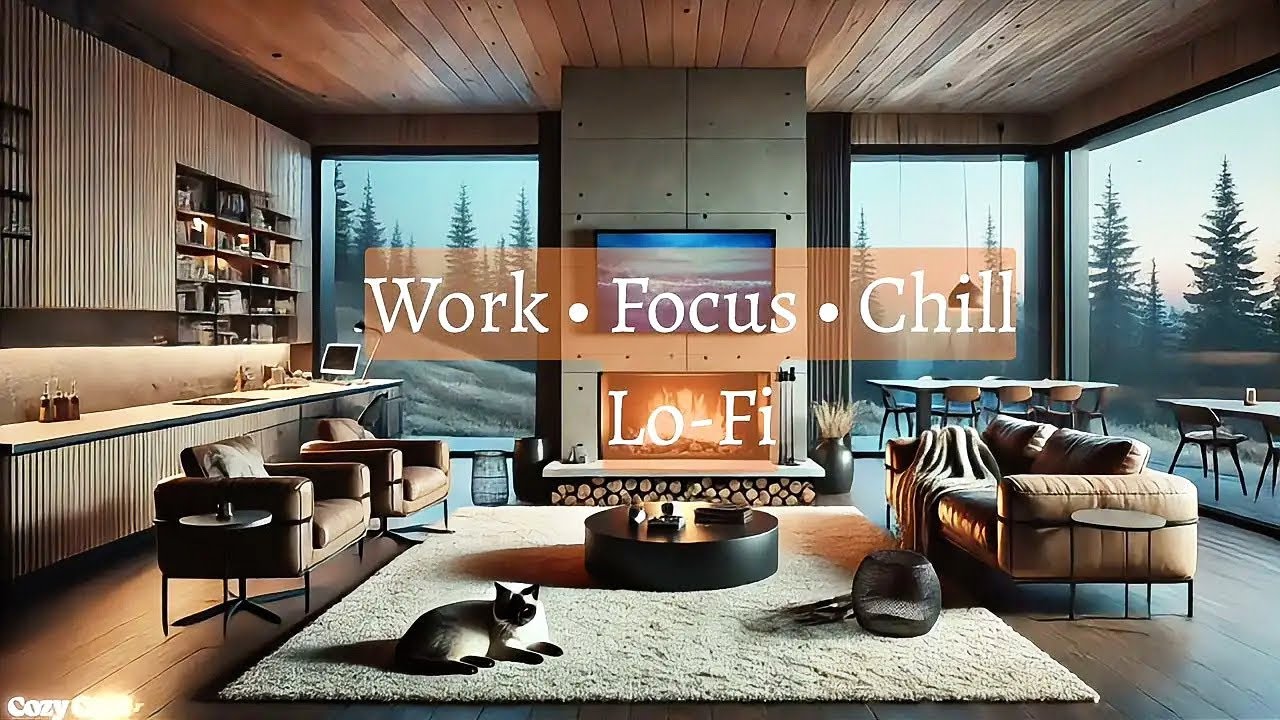 Warm Fireplace Study Ambience 🔥 Calm Music for Focus, Work & Chill