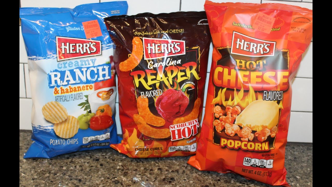 Herr’s Creamy Ranch & Habanero Potato Chips, Carolina Reaper Cheese Curls, Hot Cheese Popcorn