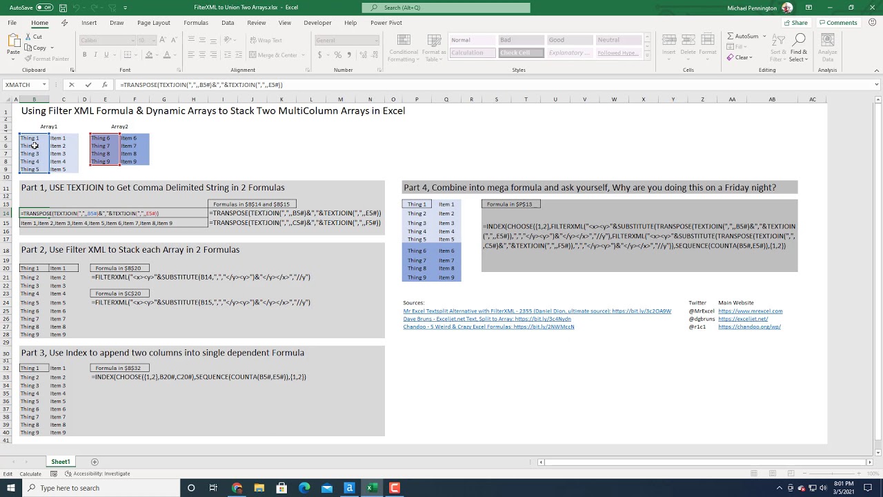 Filter XML Formula to Union Multiple Arrays in Excel