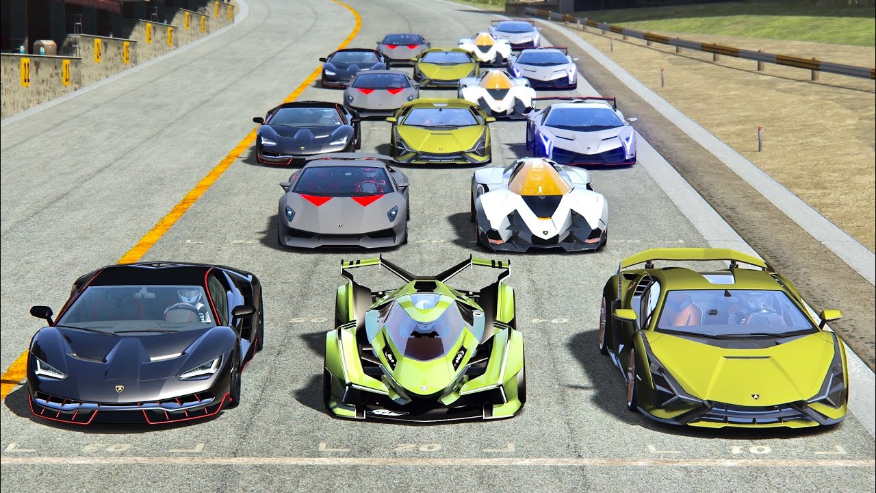 Lamborghini V12 Vision Gran Turismo vs Lamborghini Hypercars - Drag Race 20 KM