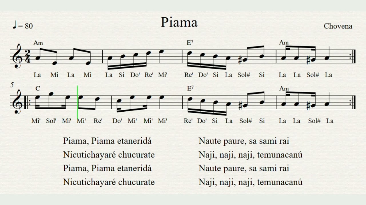 Piama - Chovena Moxe&ntilde;a - Partitura, Notas, Acordes y Letra.