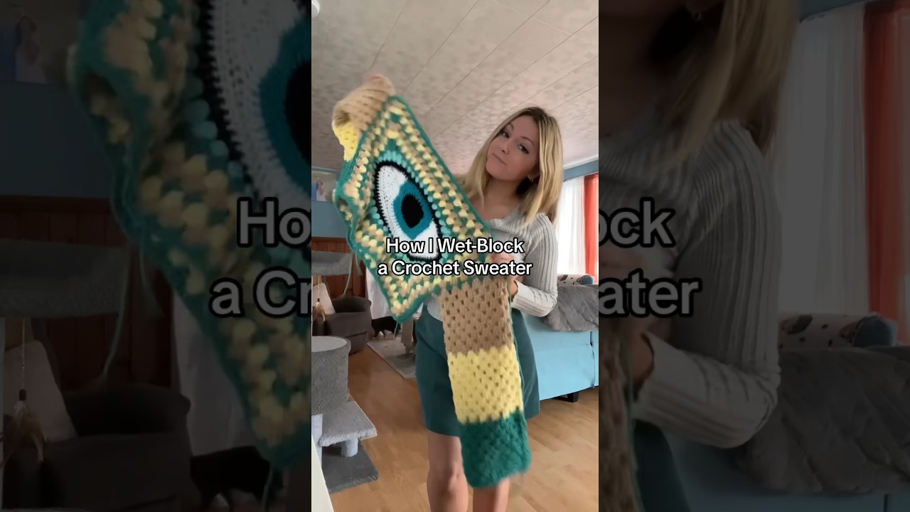 Вязаный свитер крючком методом мокрой блокировки #вязание крючком #урок #художник #дизайнер