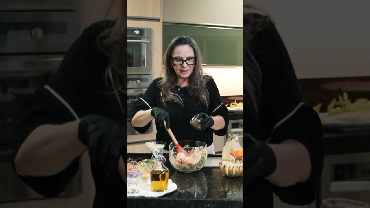 Receita Vertical Salada de Flor com camarão