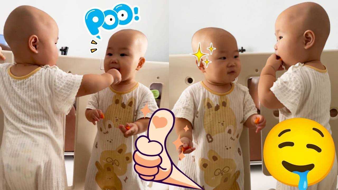 【超萌双胞胎】弟弟慷慨递上橘瓣，哥哥张嘴瞬间立刻抽回，看着哥哥空咬空气的懵样，弟弟笑出八颗牙！