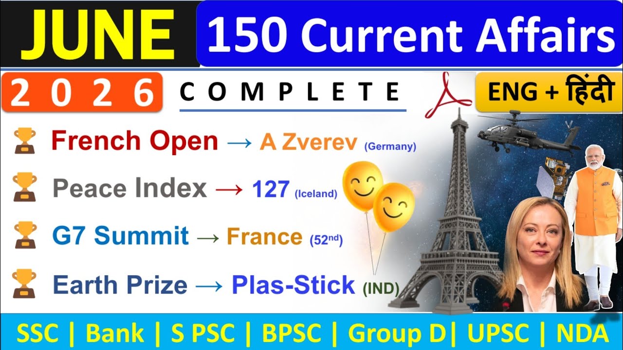 JUNE CURRENT AFFAIRS 2026 | TOP 150 CURRENT AFFAIRS | JUNE MONTHLY CURRENT AFFAIRS 2026 | NTPC CBT-2