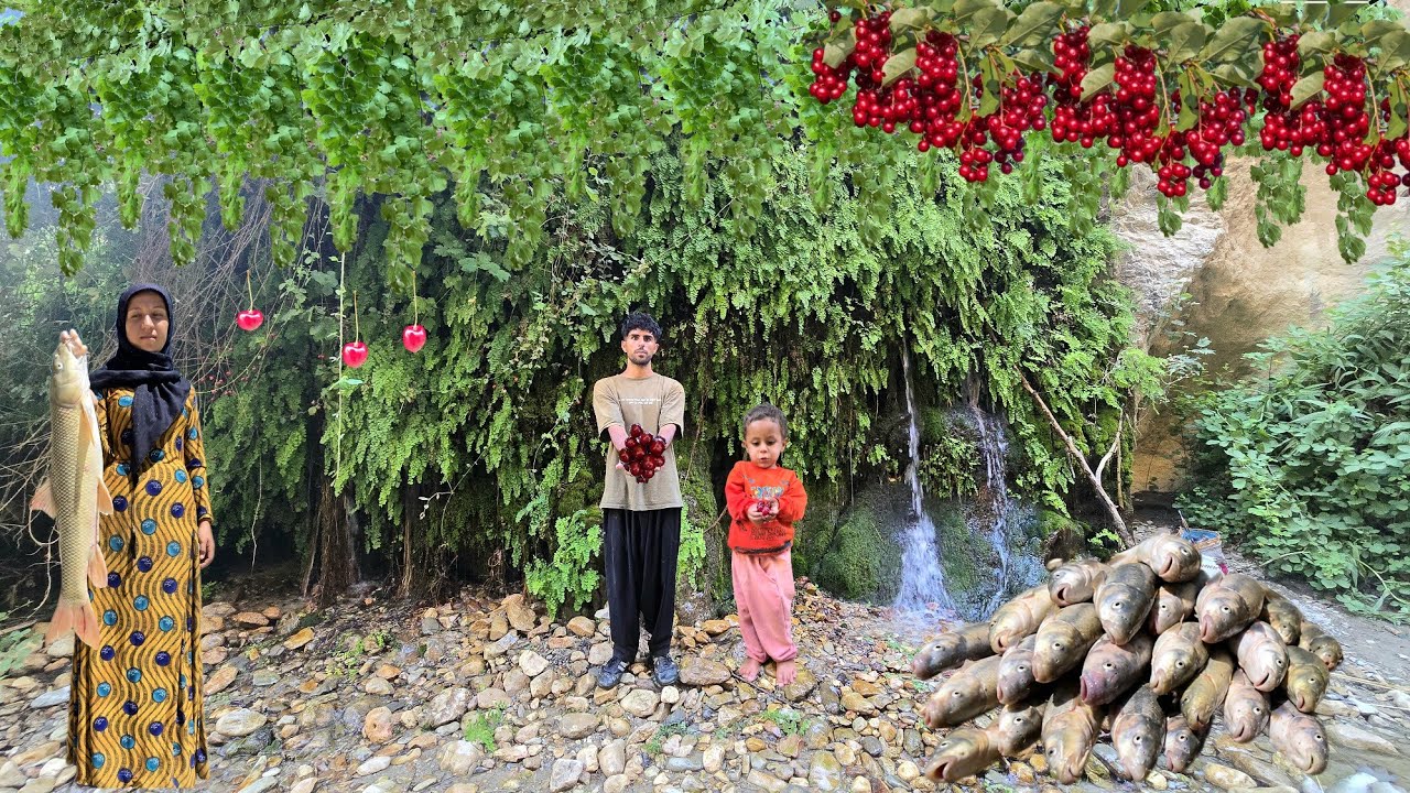 Gathering Wild Fruits in the Mountains |Nomadic Family's Survival Journey| Nomadic Life in Iran 🏔️🍒🌱