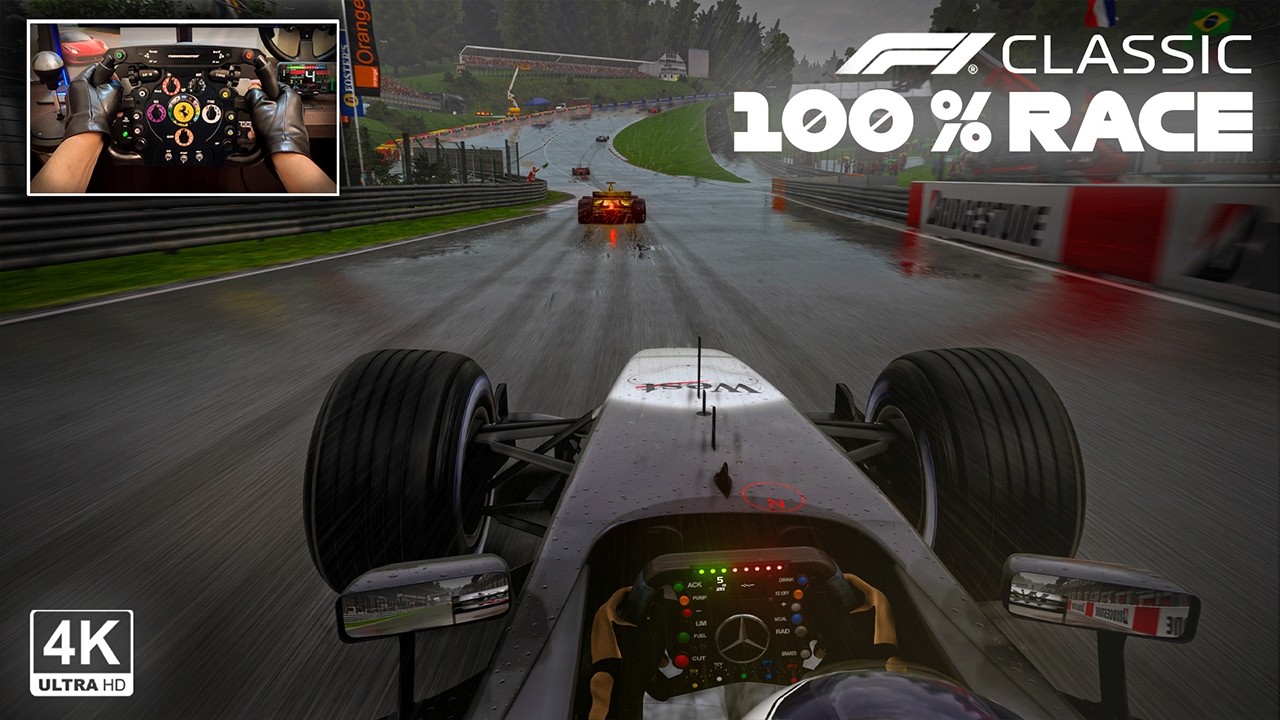 Kimi Raikkonen's McLaren MP4-18 V10: 2003 Belgian GP 100% Wet Race F1Classic Steering Wheel Gameplay