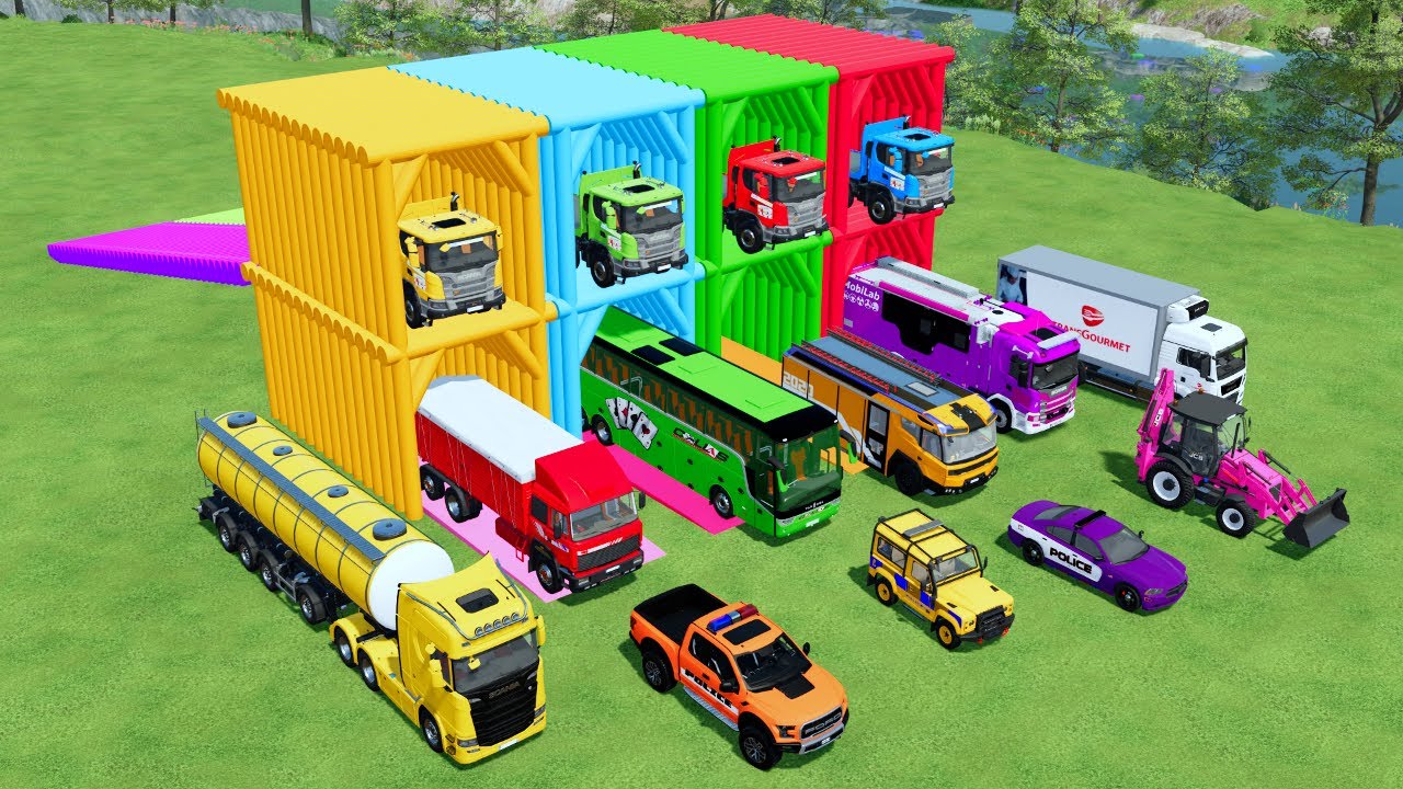 Transporting Excavator, Dump Truck, Tractor Dump Tipper & Fire Truck – FS22