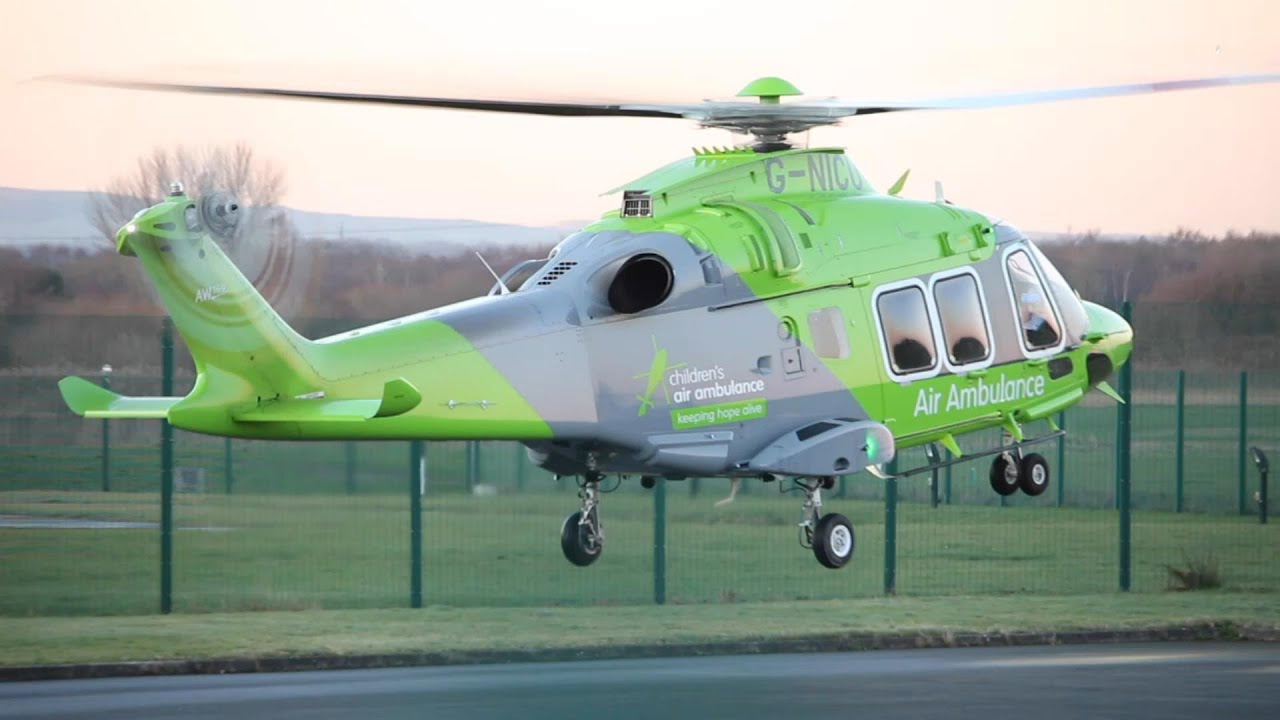 The Children's Air Ambulance AW169 Helicopter Departing Manchester Heliport