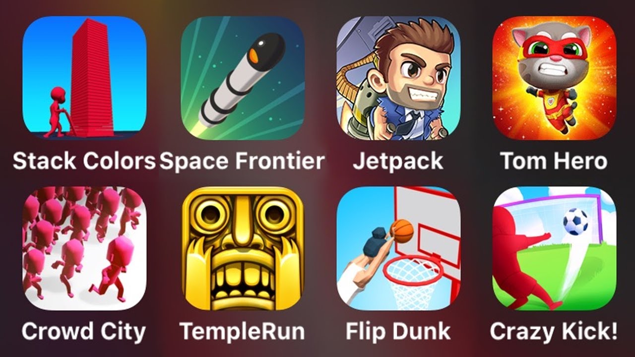 Stack Colors, Space Frontier, Jetpack, Tom Hero, Crowd City, Temple Run, Flip Dunk, Crazy Kick