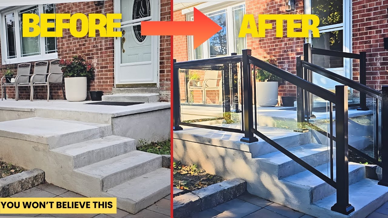How to Install Strong Glass Railings with Black Aluminum Frame on a Concrete Deck