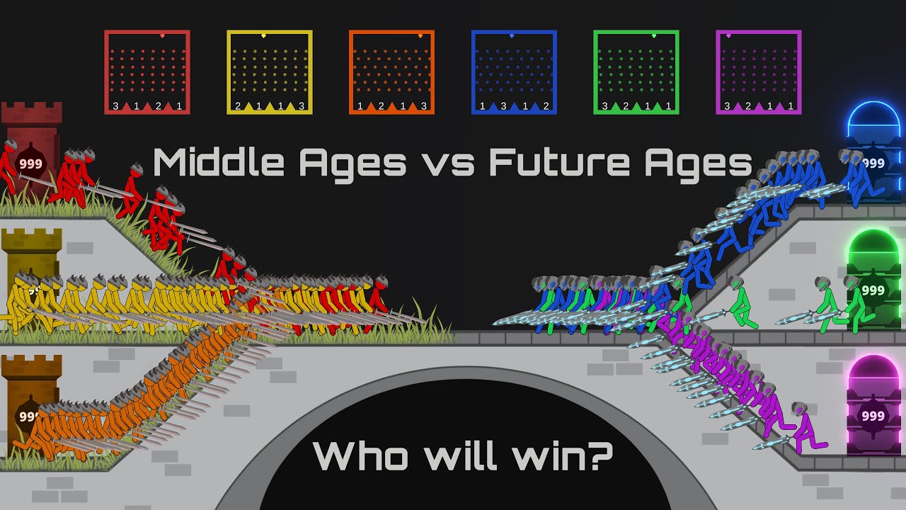 3v3 Bridge Clash ~ Stickman & Middle Ages Vs Future Ages ~ Stickman Fight