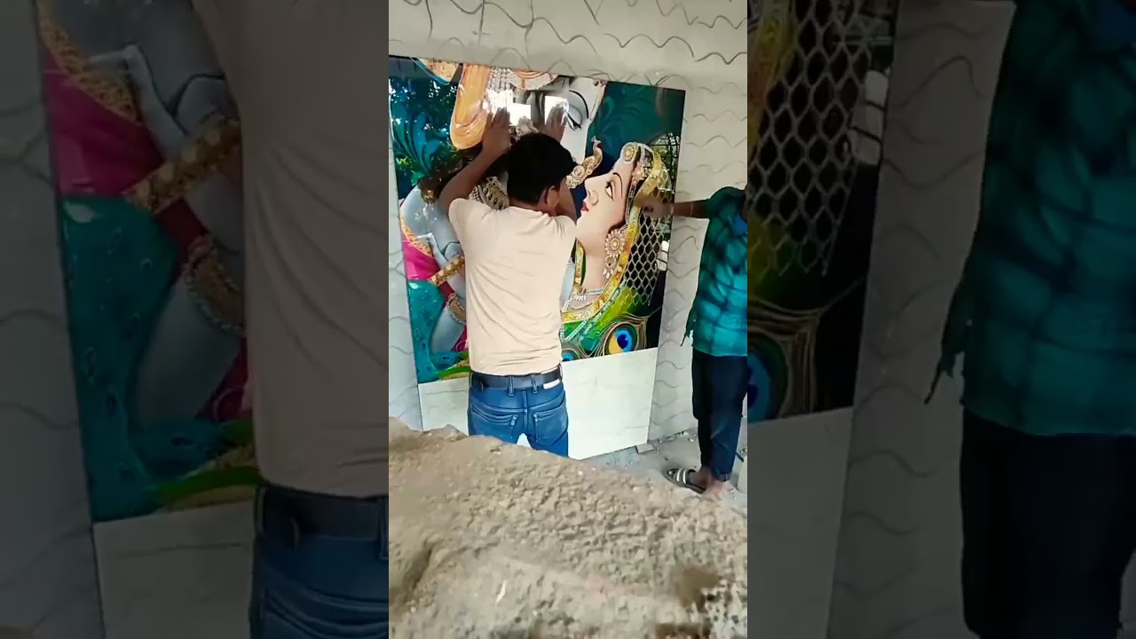 3D Radha Krishna tiles fitting #tiles #homedecor #youtubeshorts