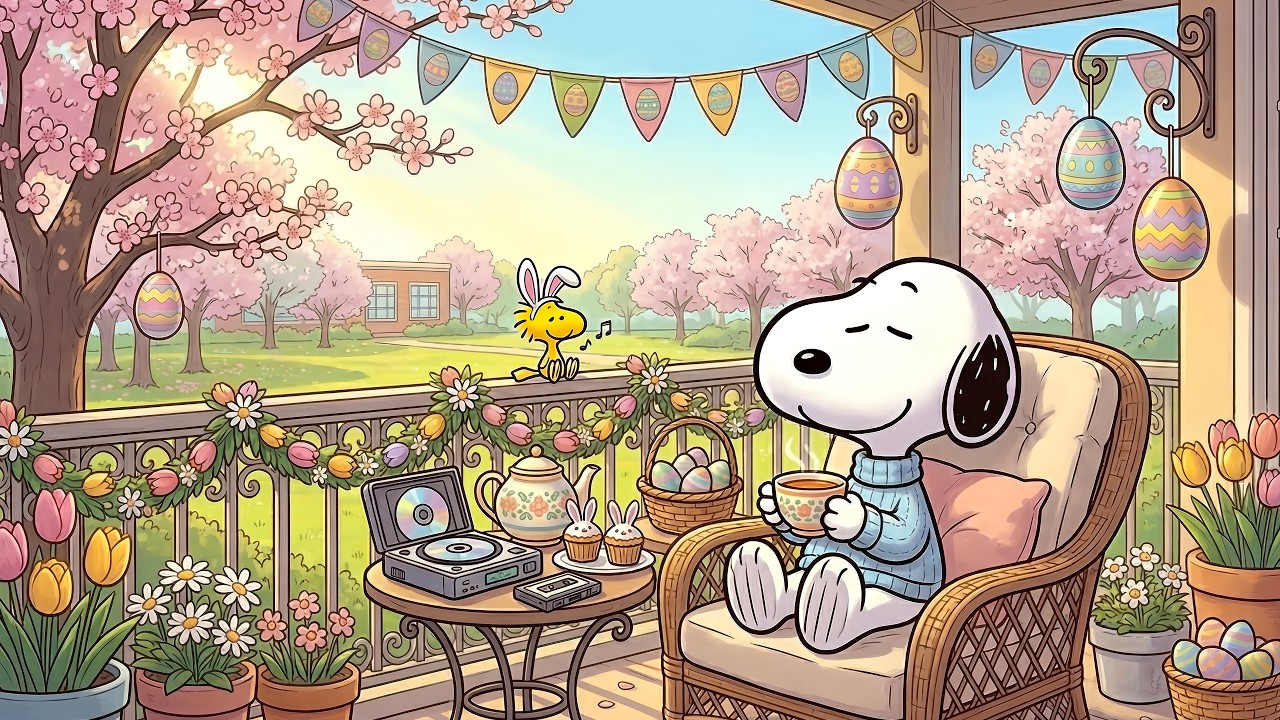 Snoopy's Easter Porch Relaxation Jazz 🌸🥰 Warm Spring Relaxation 🎶 Gentle Melodies