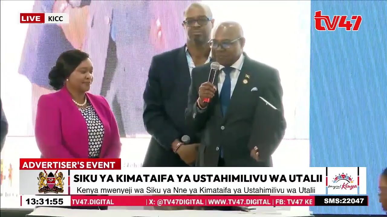 Jamaica’s Tourism Minister Edmund Bartlett gifts his book to CS Rebecca Miano