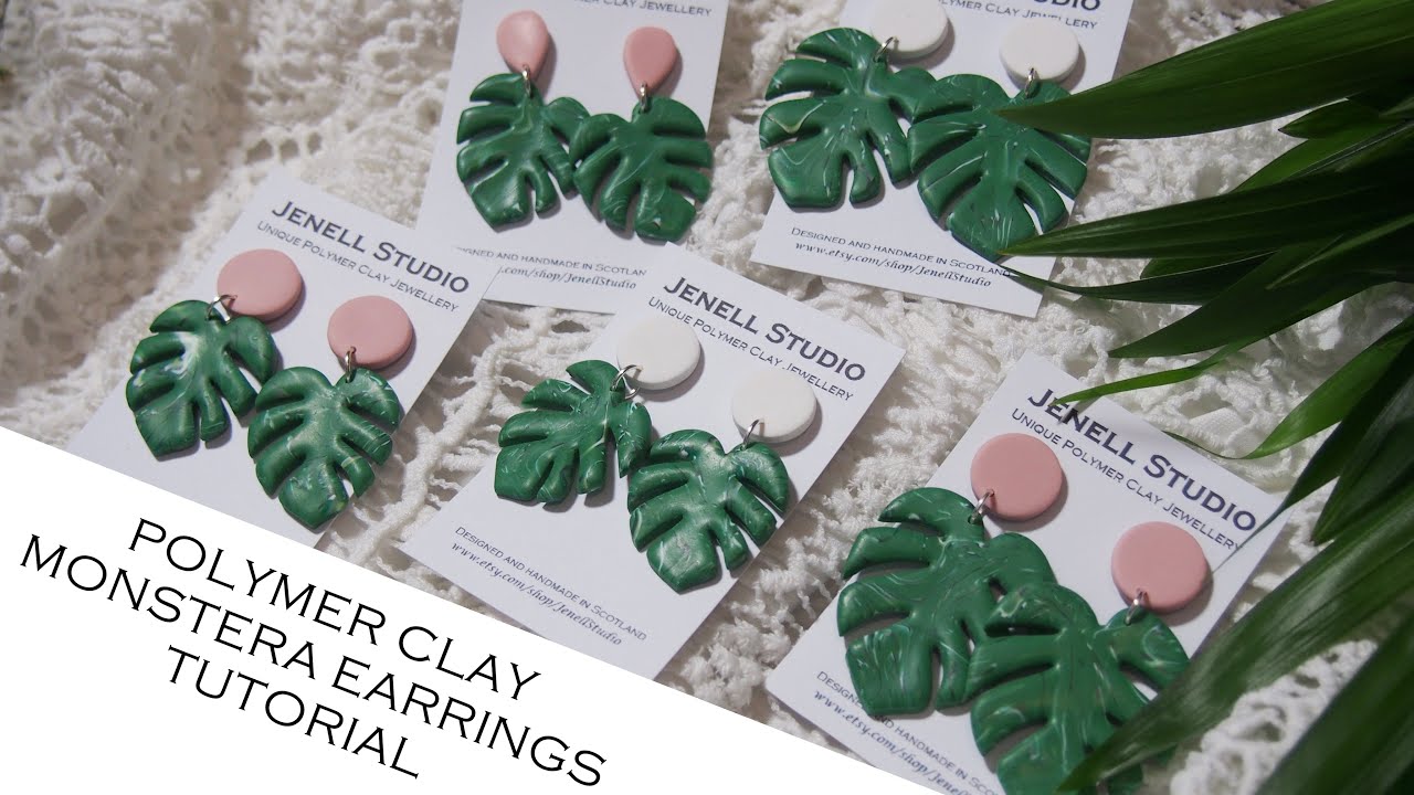 🌴 Polymer Clay Monstera Earrings Tutorial🌴 + Great Tip for Securing Earrings Stud/ Earring Posts