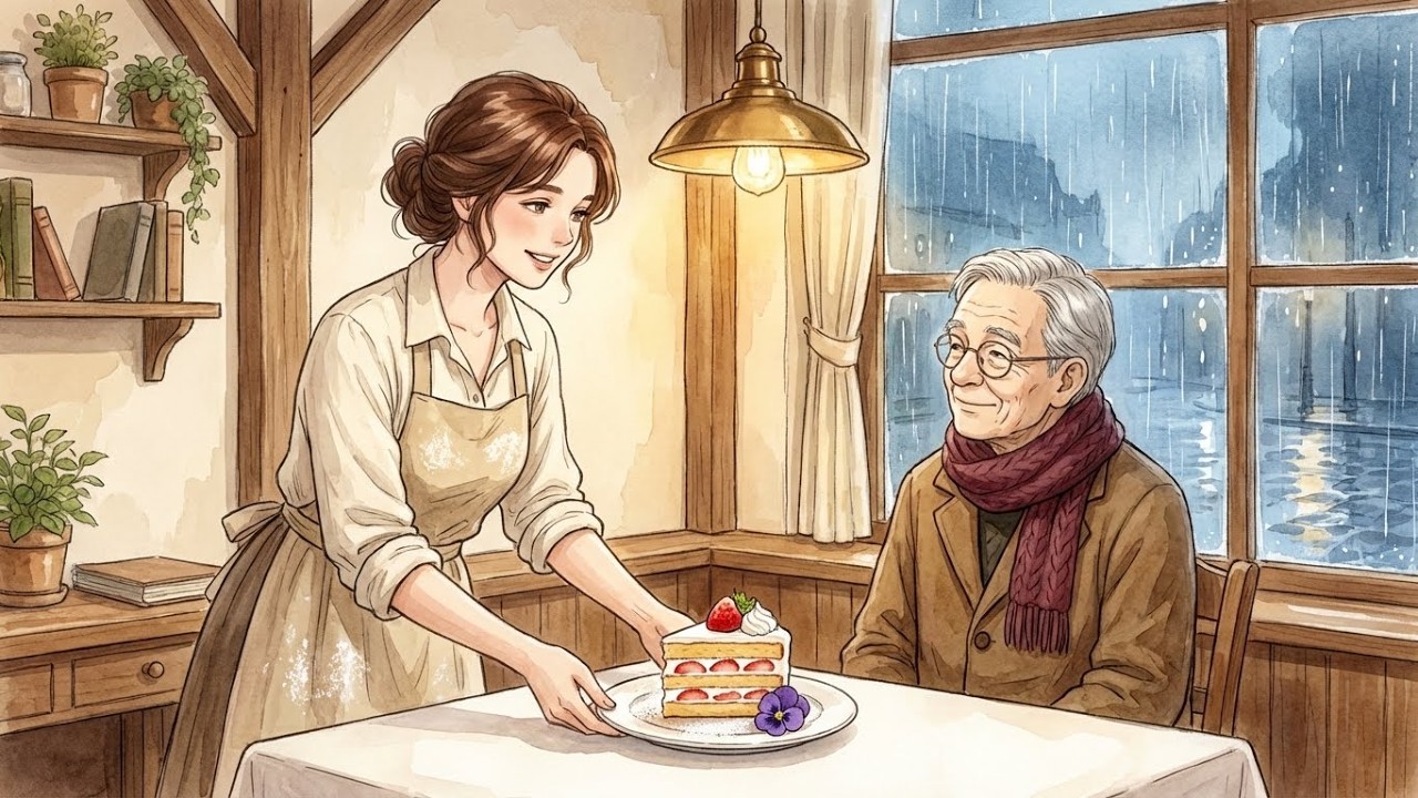 A Peaceful Evening in Our Tiny Café — Preparing the Last Slice of Cake for a Late Customer