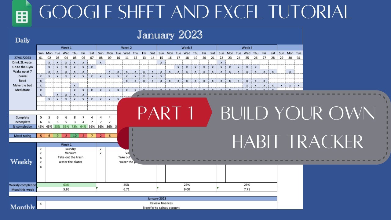 How to create your own habit tracker - step by step tutorial ( 2023 Google Sheet and Excel)