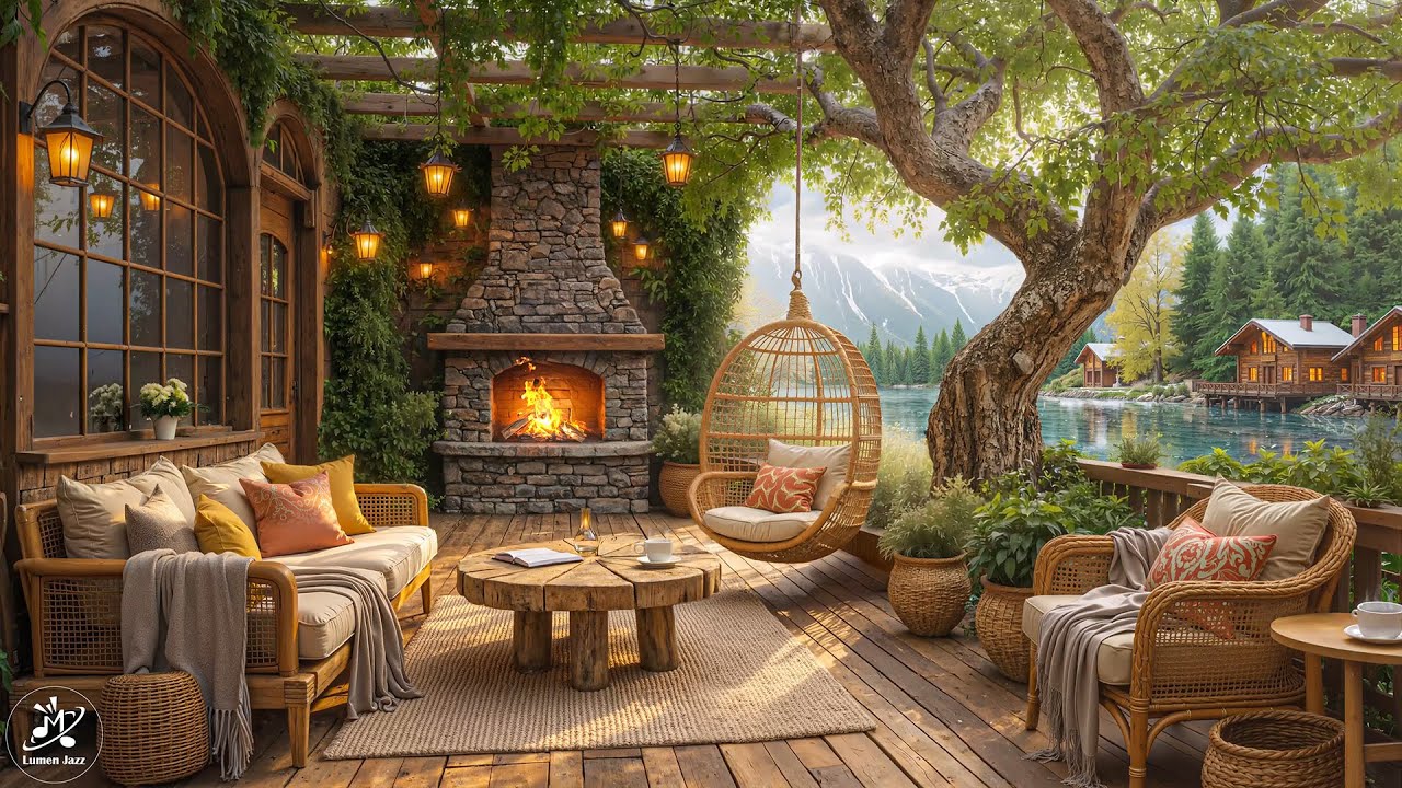 Morning Jazz at a Spring Lakeside Cabin Porch | Smooth Jazz Ambience for Calm Focus and Relaxation