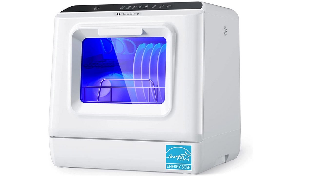 ecozy Portable Dishwasher Countertop, Mini Dishwasher with a Built-in 5L Water Tan