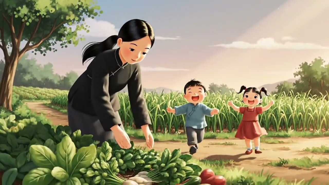 “A Village Evening: Mother, Children & Simple Life”