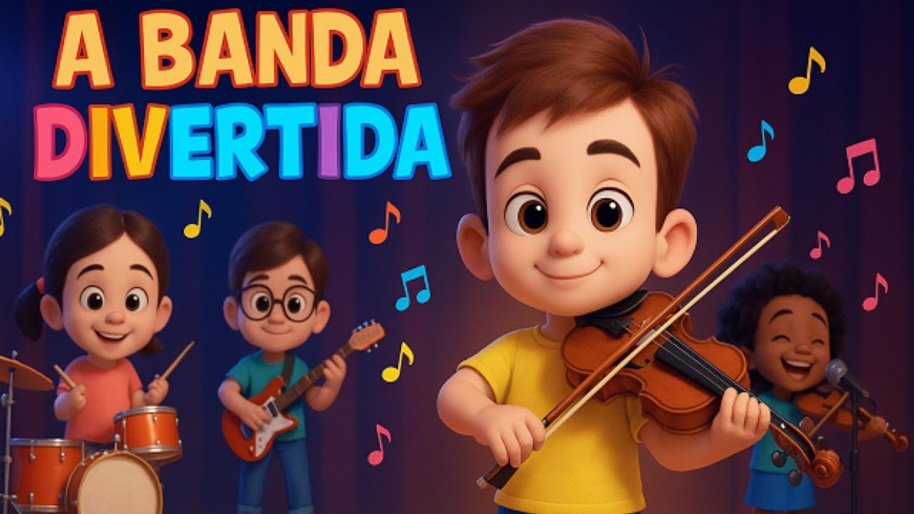 🎵🥁 A Banda Divertida – Música Infantil Animada com Sons de Instrumentos 🎷🎻🎹🎸