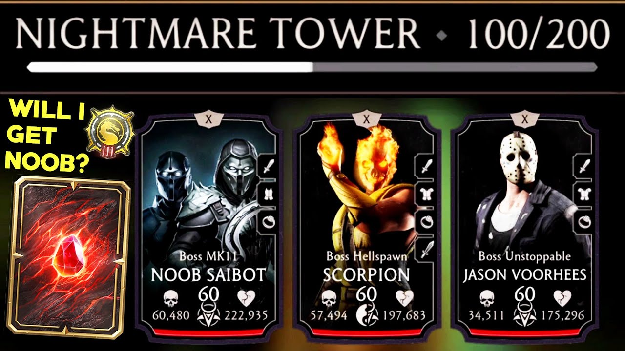 MK Mobile. Beating Battle 100 in Nightmare Tower. BOSS Noob Saibot! Opening My Grandmaster Reward.