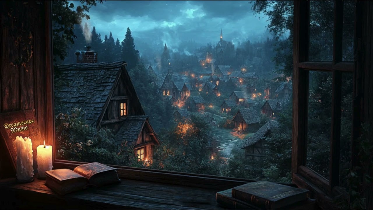 [Fantasy Celtic Music] Medieval Study Nook on a Rainy Night/Relaxing Ambiance with Rainfall (BGM)