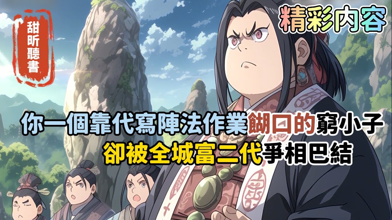 《你一個靠代寫陣法作業餬口的窮小子，卻被全城富二代爭相巴結》就連錢家少爺都心甘情願被你忽悠，甚至主動加價買你故意畫錯的陣圖。然而當通仙門長老親抓作弊人時，你卻讓他們驚掉下巴…#玄幻 #修仙 #甜昕聽書