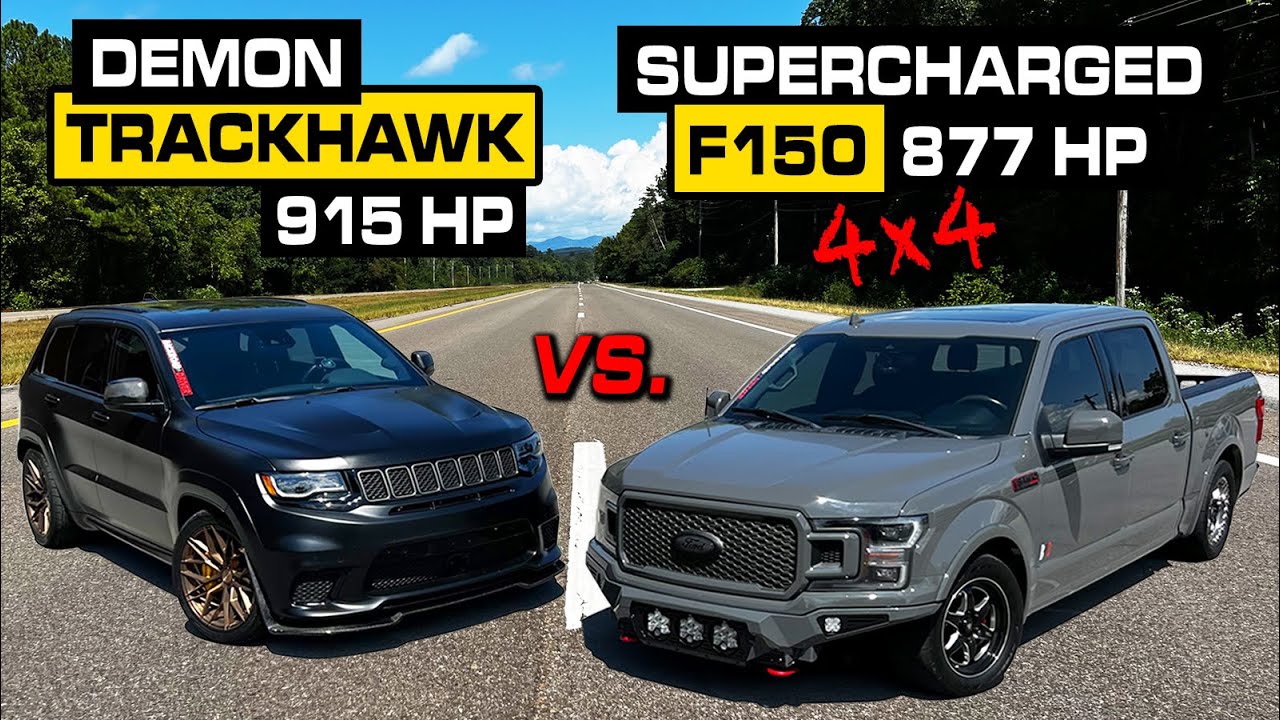 SUPERCHARGED F150 vs. BUILT Trackhawk Drag Races & Roll Races! (The Wolf vs. Reaper Hawk)