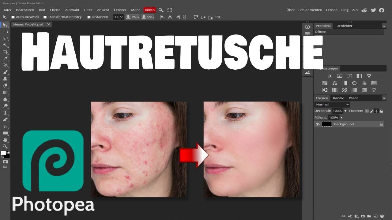 Photopea - Hautretusche mit Hochpassfilter