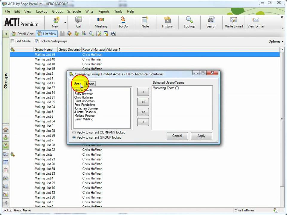 Company/Group Limited Access Tool for ACT! by Sage