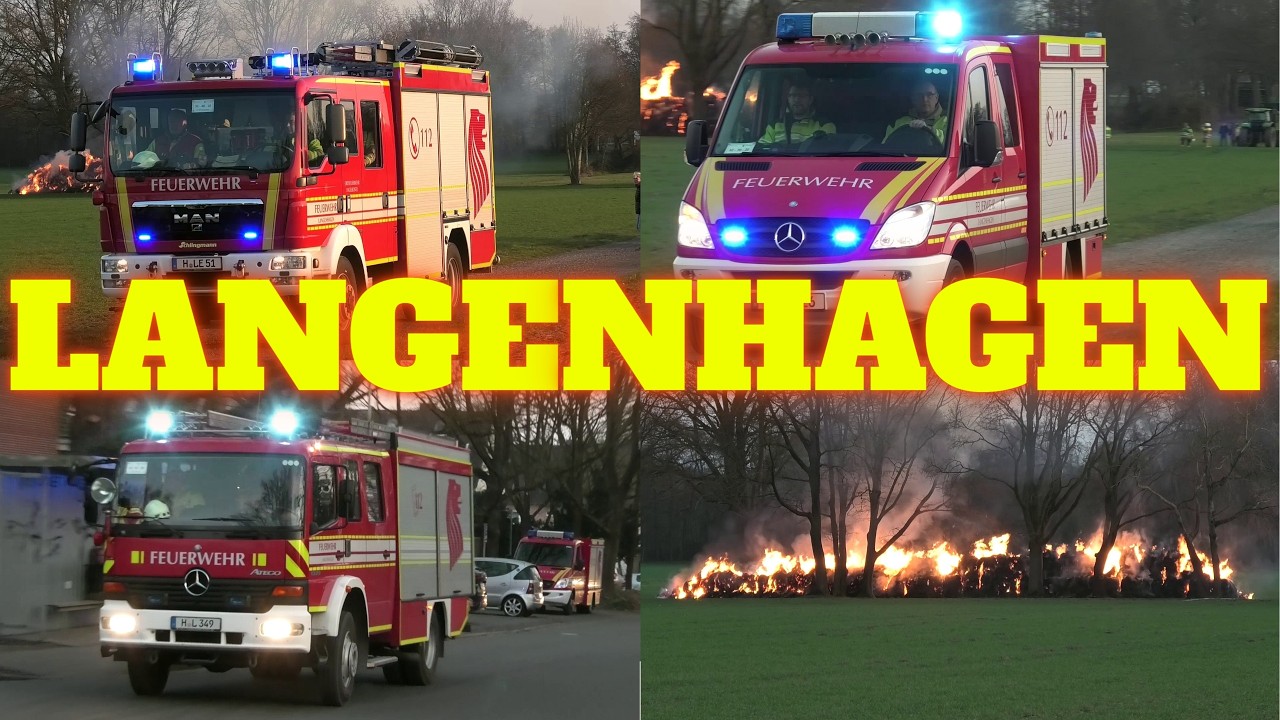 [150 STROHBALLEN BRENNEN] ALARM  FEUERWEHR LANGENAGEN GODSHORN + PENDELVERKEHR + EINSATZSTELLE