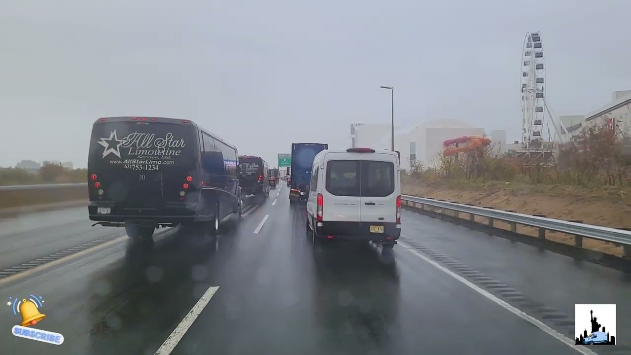 Driving on I95 North in light rain with relaxing music playing 