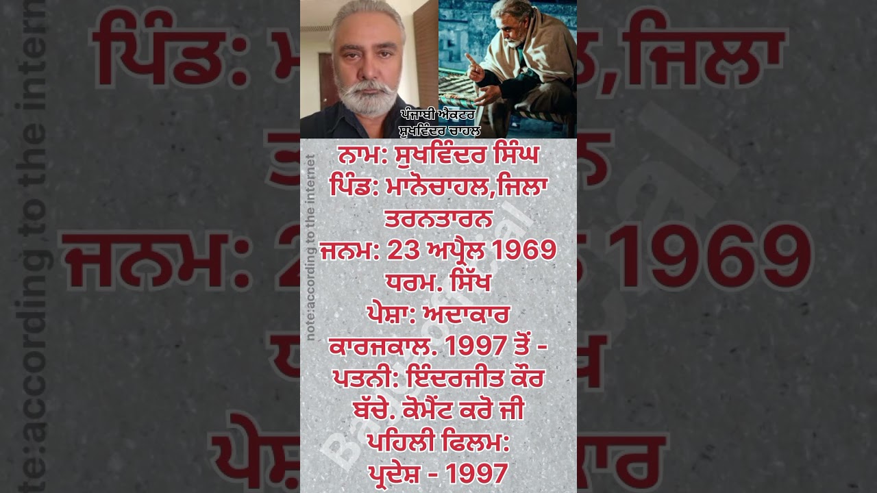 LIFE of Punjabi Actor Sukhwinder Singh Chahal👌👍👌💯