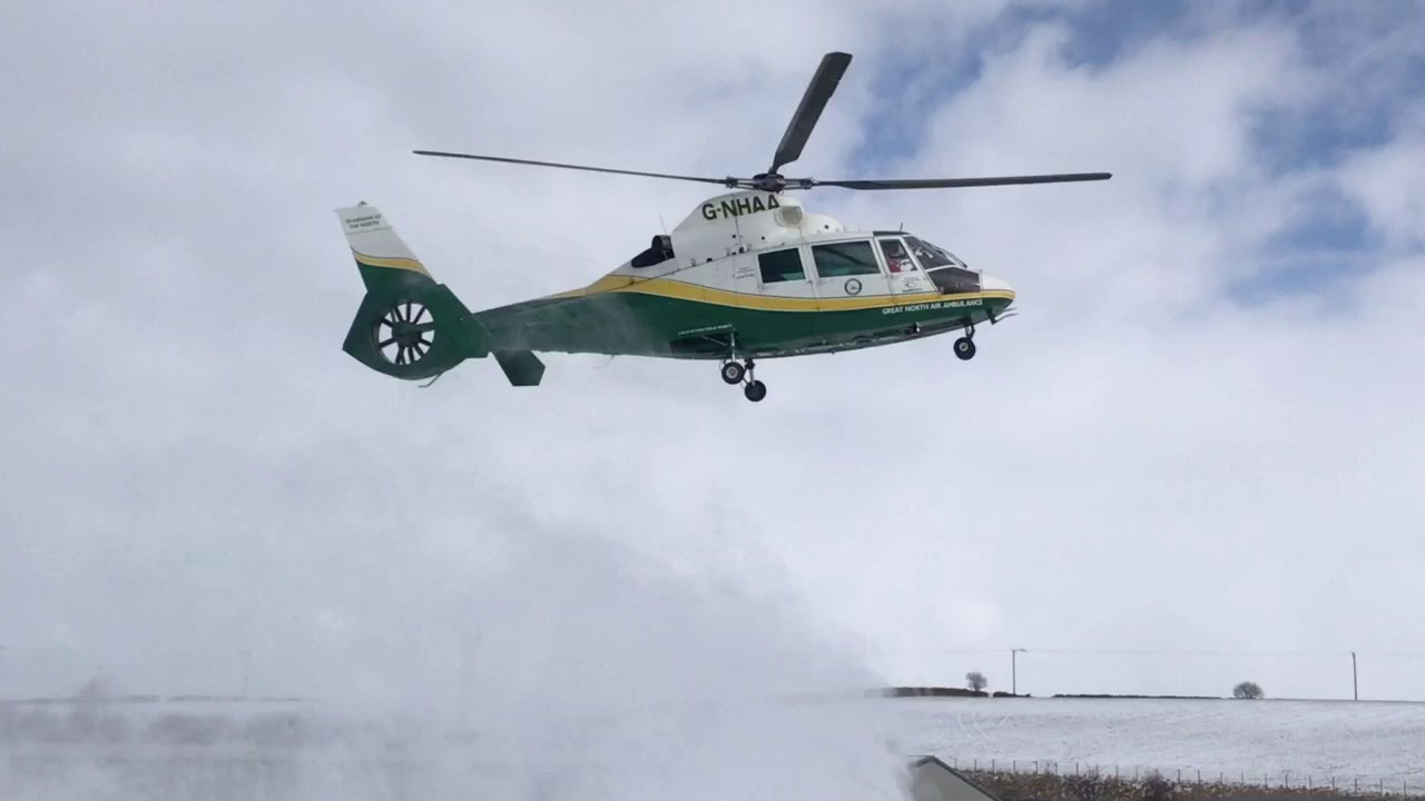 Great North Air Ambulance landing in snow