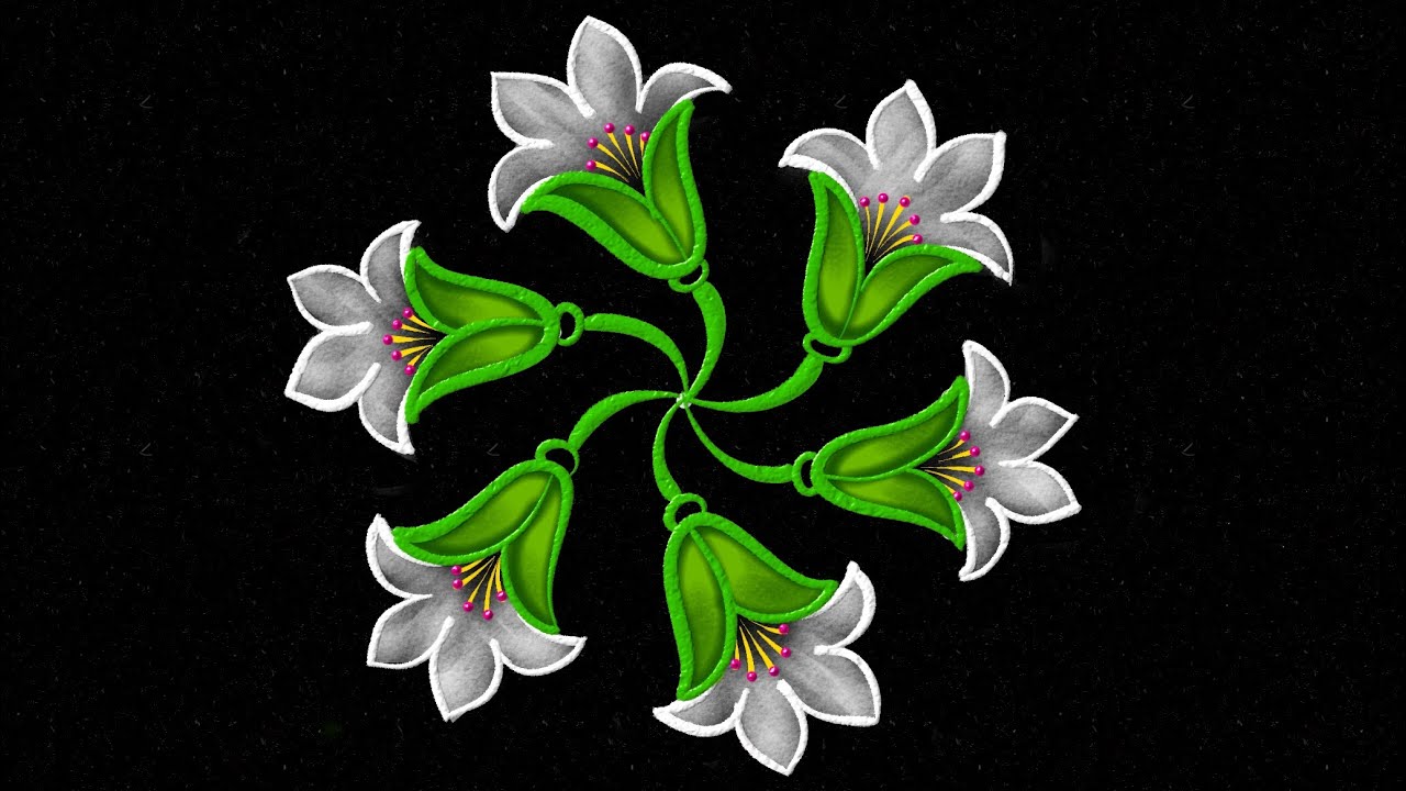 Beautiful daily Rangoli with 5-3 dots 💐| Easy Flower Rangoli || dots Kolam | Colour Rangoli kolam