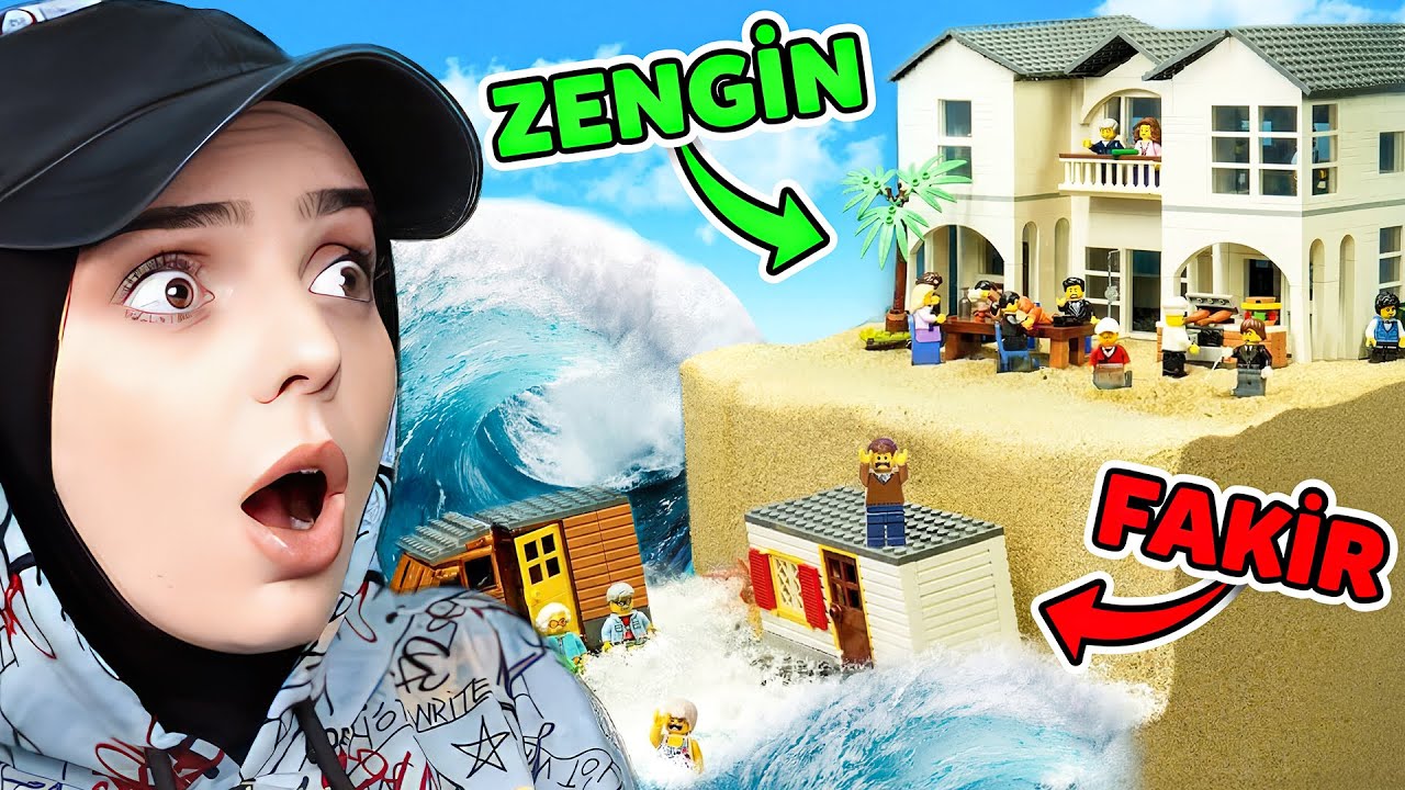 ZENGİN VS FAKİR LEGO! DEV TSUNAMİ EVLERİ YUTUYOR! 😱🌊