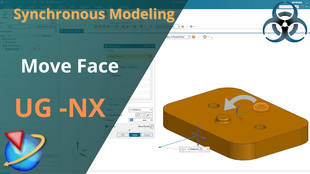 Siemens Unigraphics NX — основы синхронного моделирования Move Face