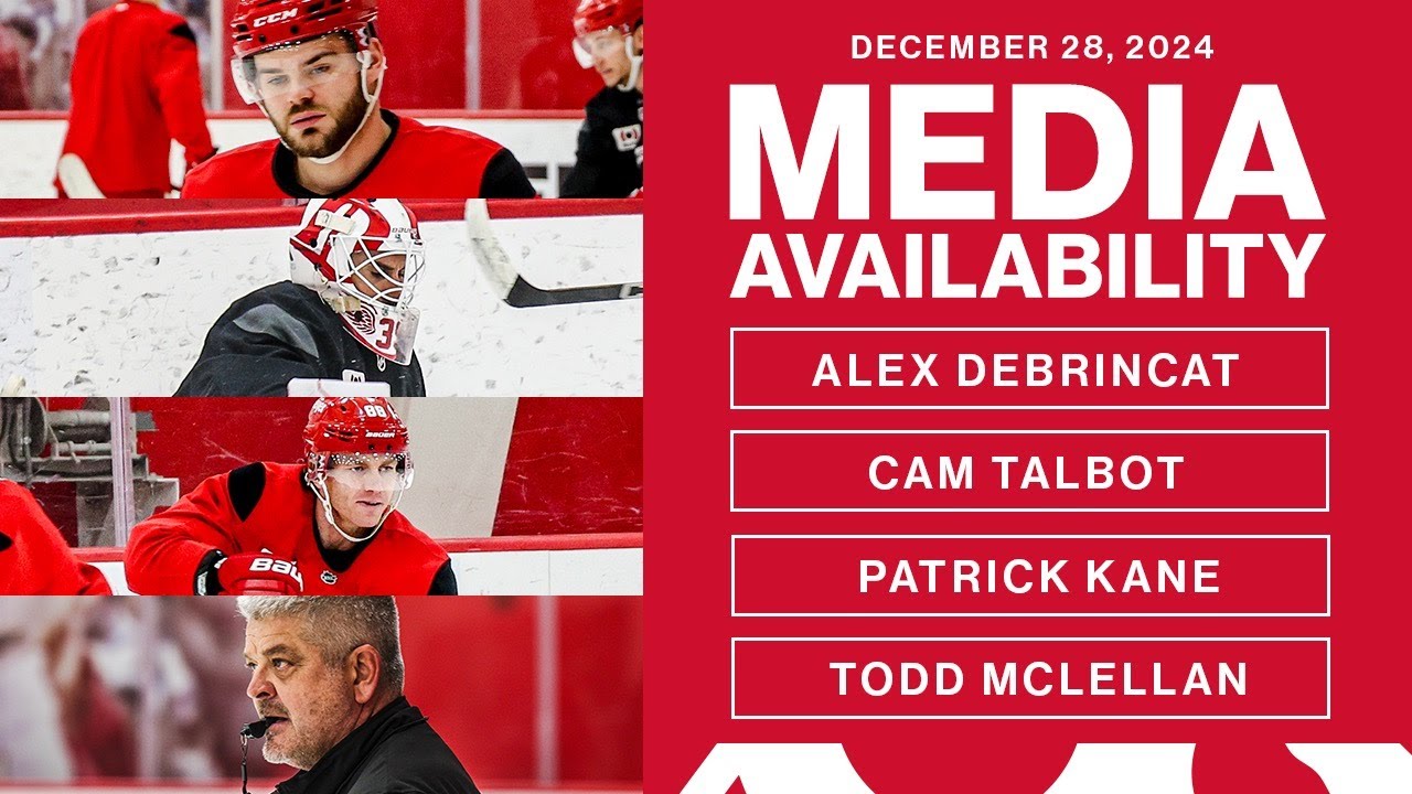 Alex DeBrincat, Patrick Kane, Cam Talbot, Todd McLellan Practice Media | Dec. 28, 2024
