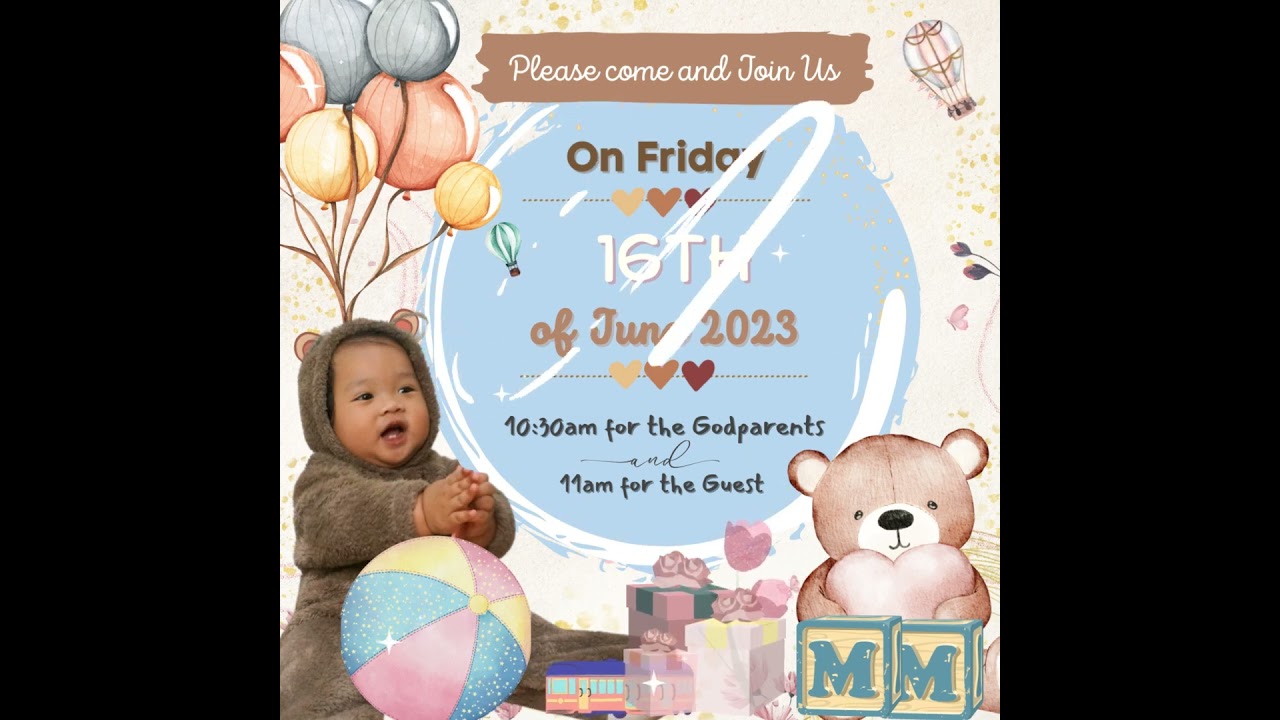 First Birthday Video Invitation | e-invite | Boho theme | Bear Birthday Invitation