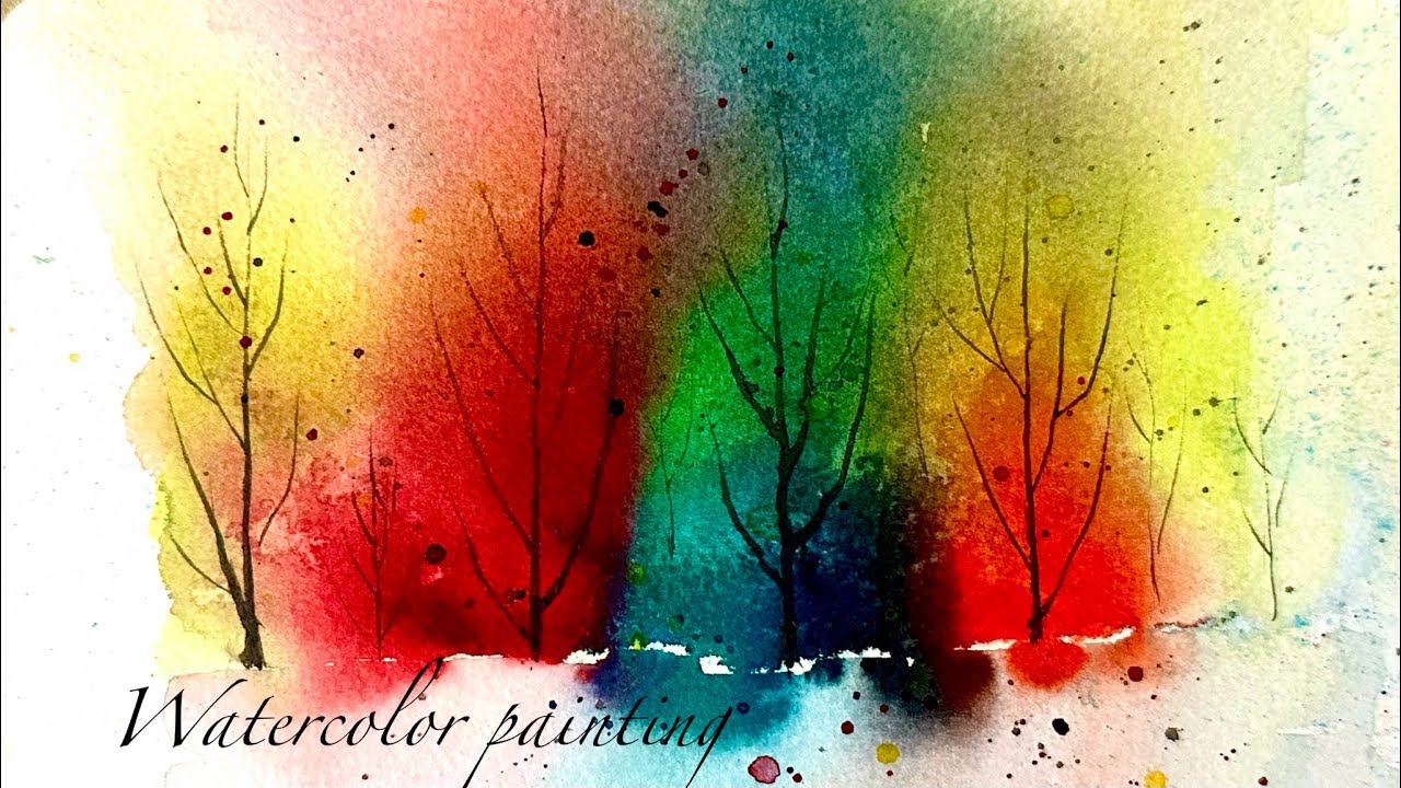Autumn colorful Trees – Simple Watercolor Tutorial for Beginner