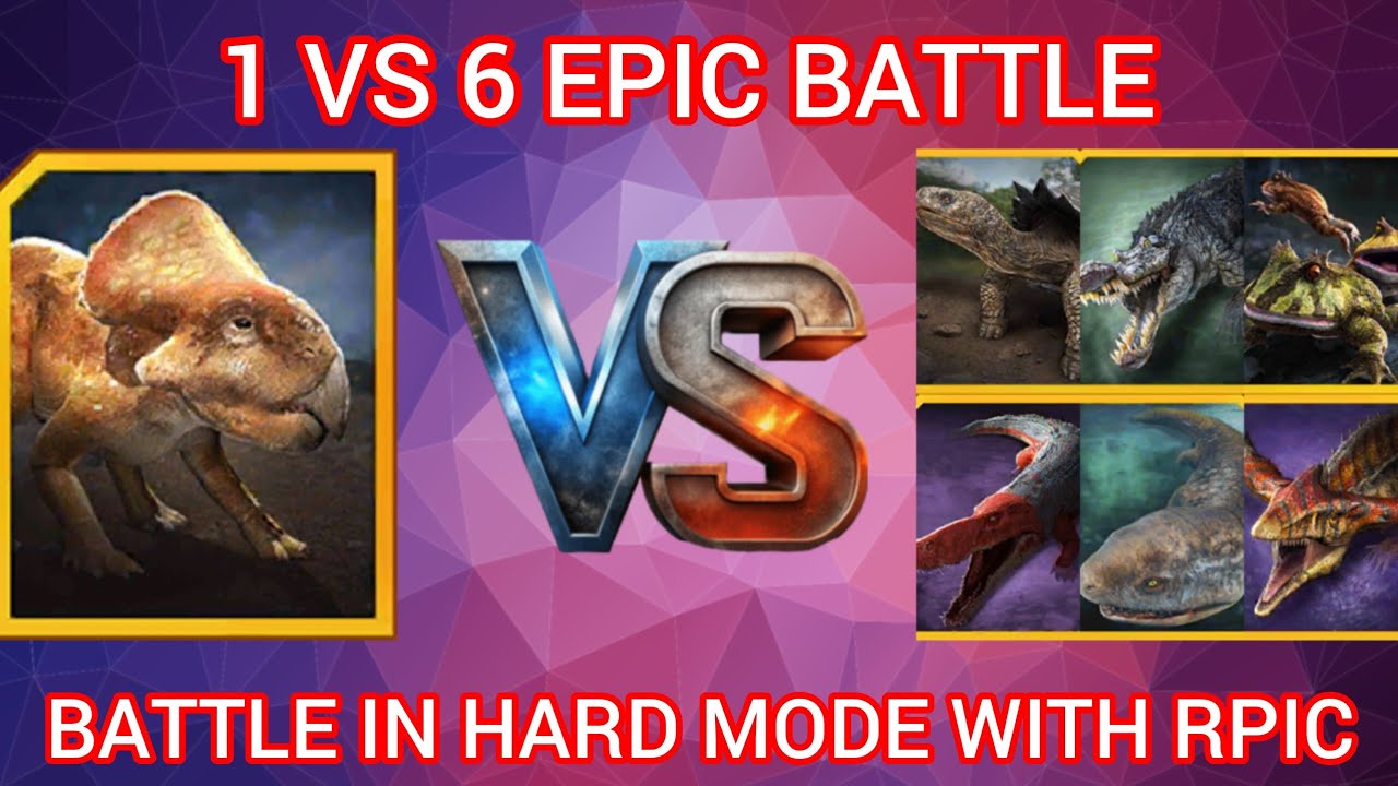 1 VS 6 EPIC BATTLE//BATTLE IN HARD MODE WITH MAX LEVEL EPICS//JURASSIC WORLD ALIVE, V 3.16 #video 