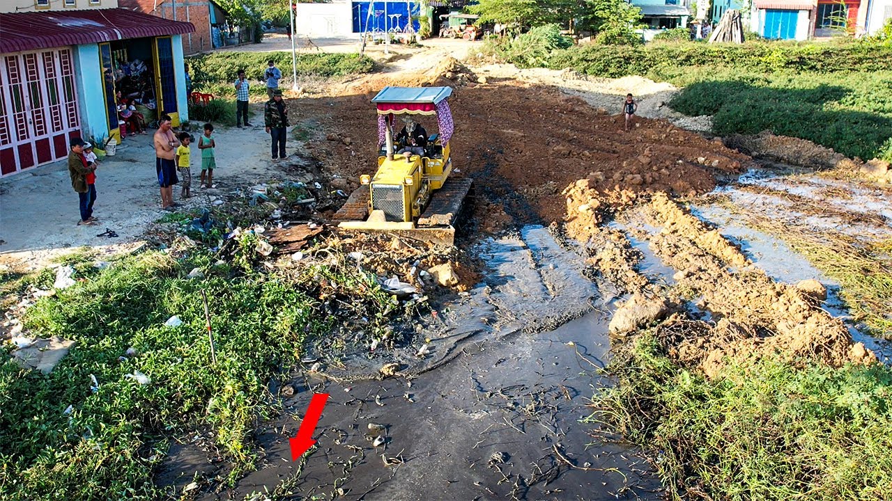 Best New Project Land Filling With Mini Bulldozer Pushing Trash Processing The Soil
